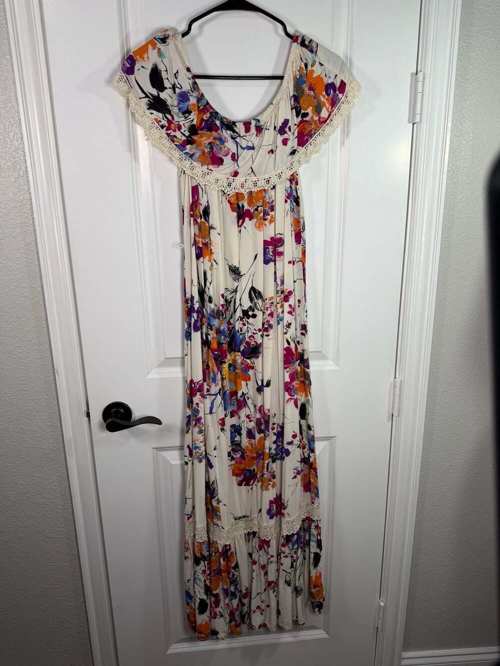 PinkBlush Floral Off-The-Shoulder Lace Trim Maxi Dress Size S